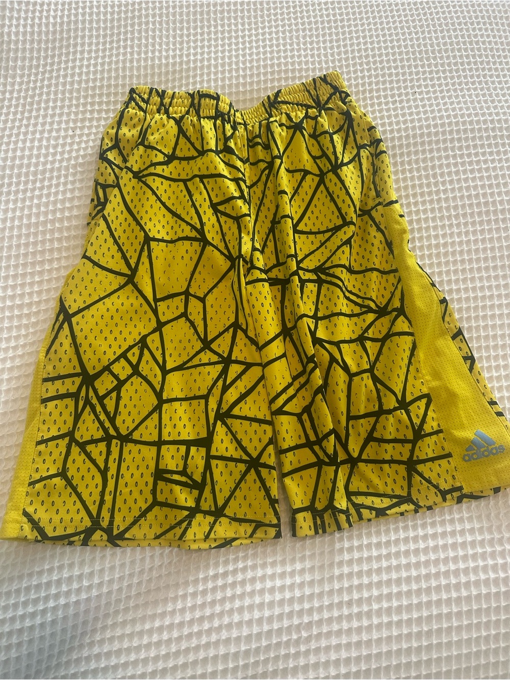 adidas Yellow Kids Athletic Shorts with Black Geometric Design